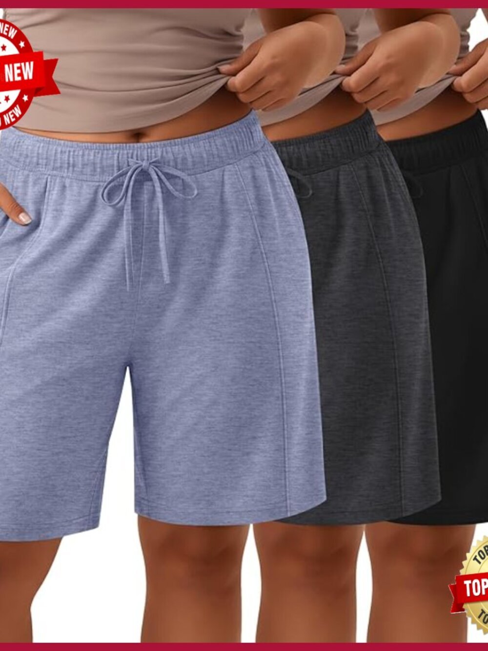 3 Pack Plus Size Bermuda Shorts Elastic Drawstring Athletic Shorts with Pockets